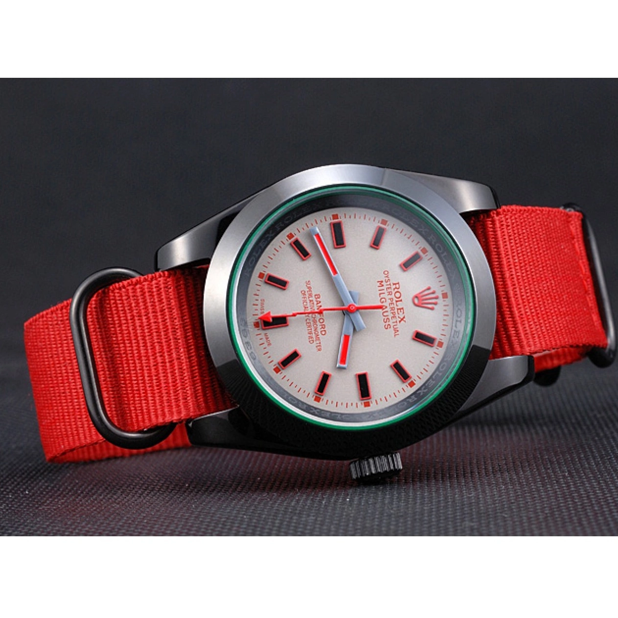 Aaa replica watch Strap Nylon Red Rolex Milgauss Bamford 622002 0815